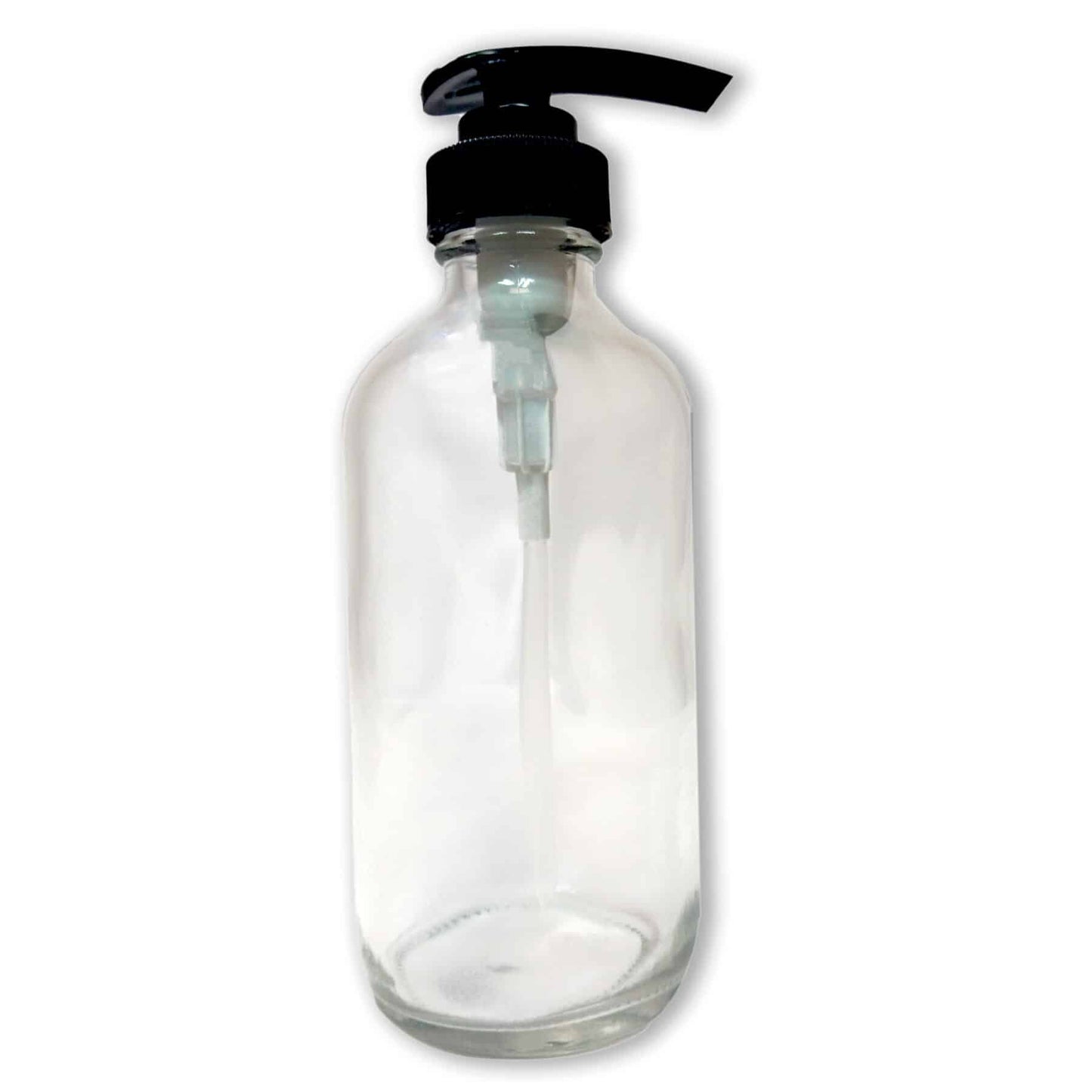250ml Clear Glass Bottle with Black Ribbed Pump image 0