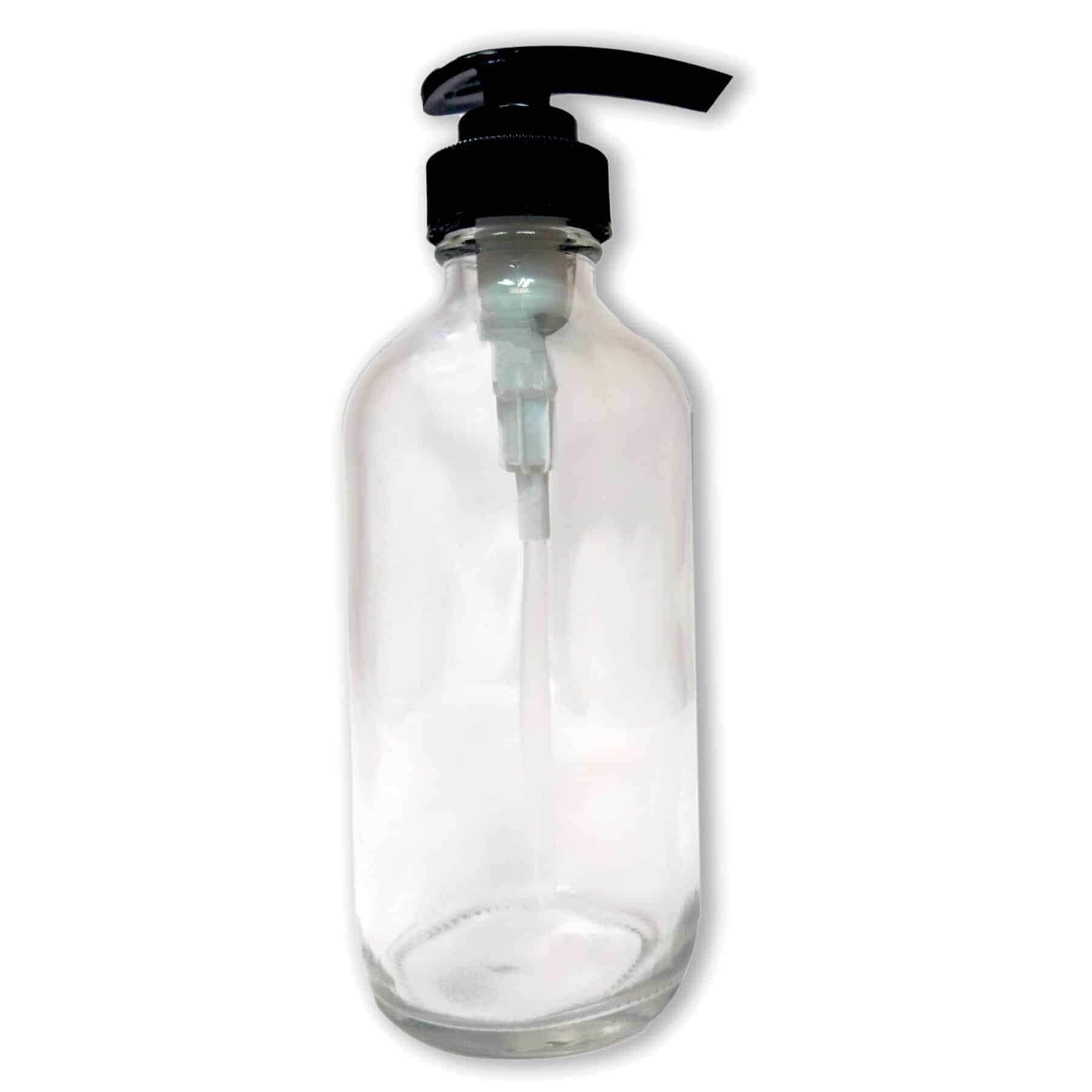250ml Clear Glass Bottle with Black Ribbed Pump image 0