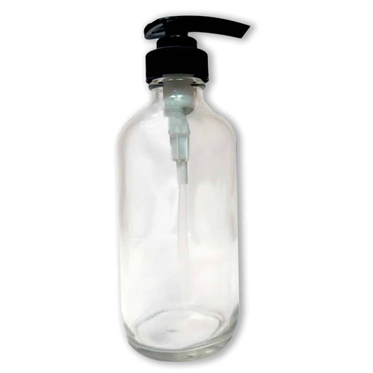 250ml Clear Glass Bottle with Black Ribbed Pump image 0